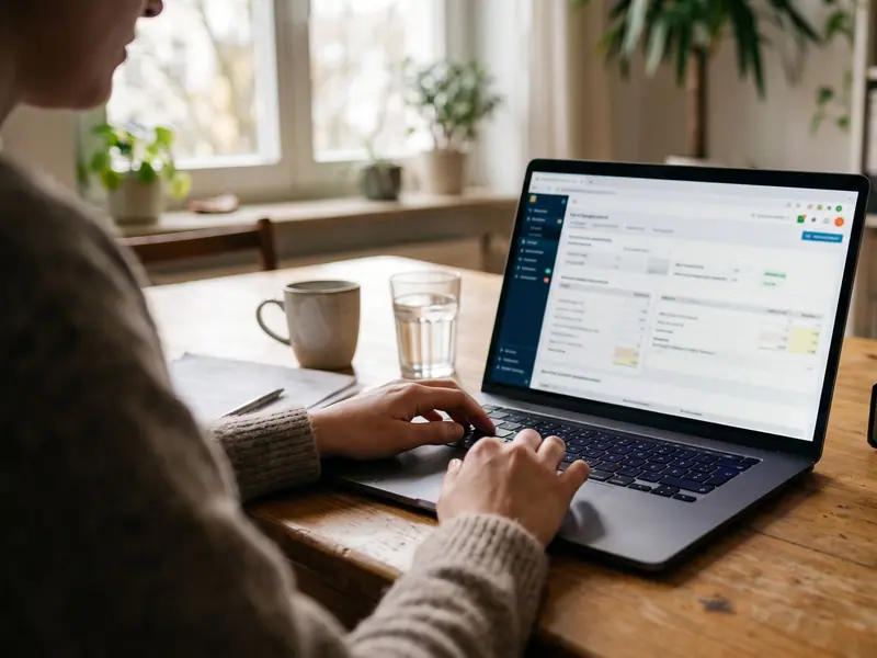 Laptop mit einer tabellarischen Datenübersicht auf dem Bildschirm