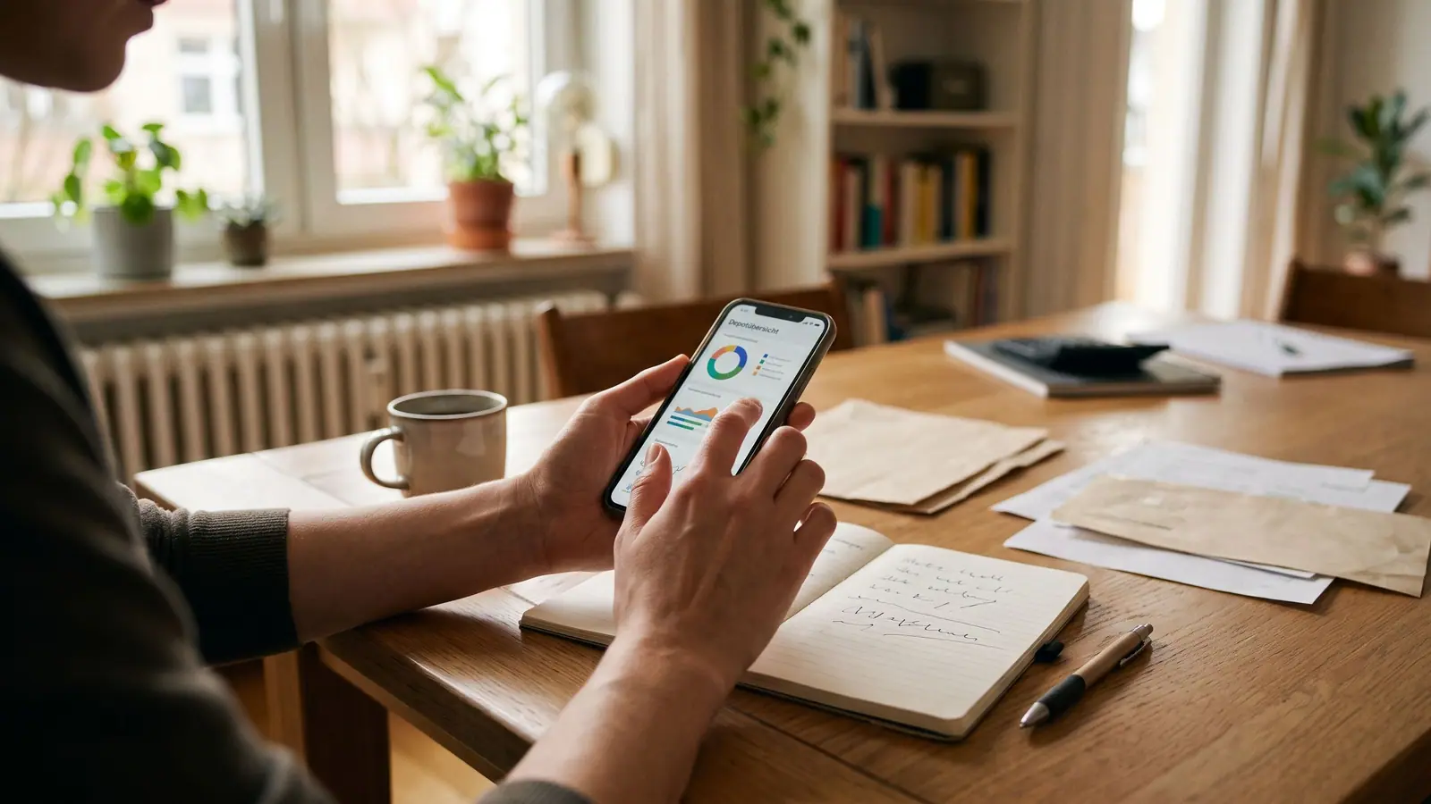 Smartphone mit einer Depotübersicht: Wertpapiere, Kurse und Erträge auf einen Blick.